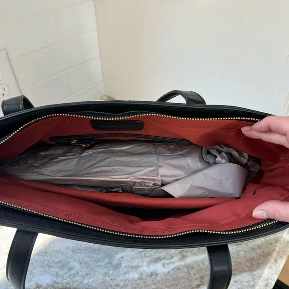 NWT!! Adrienne Vittadini Workbook Tote,Rich brown dark green/black/khaki stripe - Picture 5 of 16